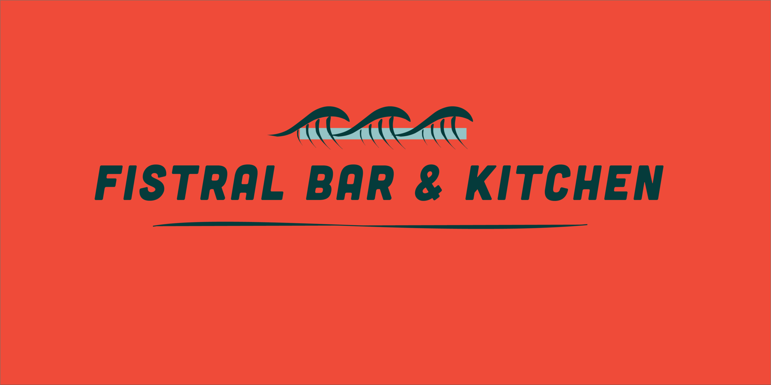 Fistral Bar Kitchen Long Name + Wave on Red